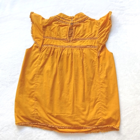 J. Crew Flutter-Sleeve Crocheted Lace Top Yellow/Gold XS Bohemian Style Pullover - Picture 2 of 5